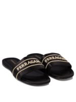 "Ferragamo" sandales femme noires en satin et cuir – Image 2