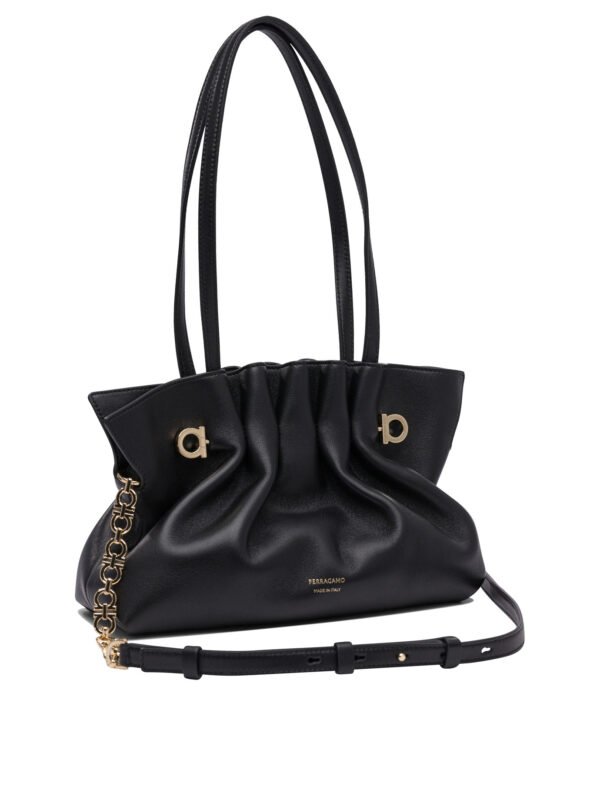 "Ferragamo" sac porté épaule femme noir en cuir – Image 2