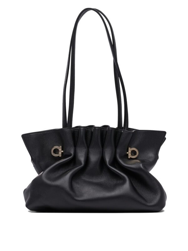 "Ferragamo" sac porté épaule femme noir en cuir – Image 3