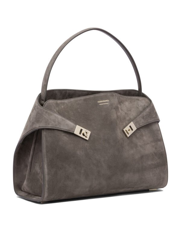 "Ferragamo" sac bandoulière femme Gris en daim – Image 2
