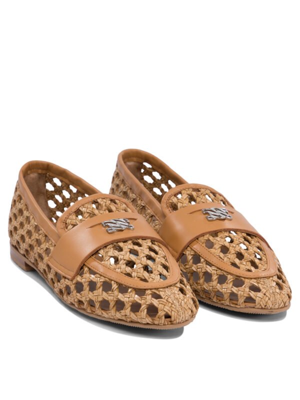 "Casadei" mocassins femme beiges en cuir et coton – Image 2