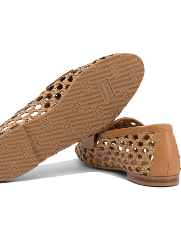 "Casadei" mocassins femme beiges en cuir et coton – Image 5
