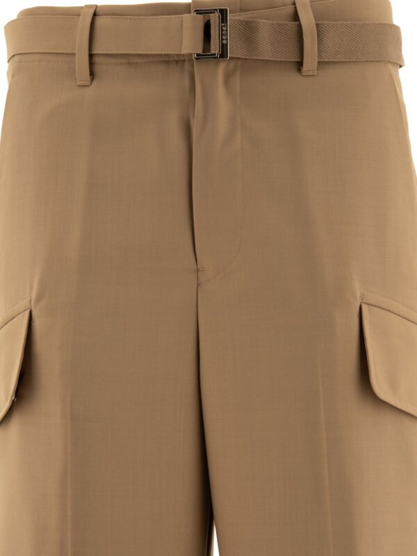 "Sacai" pantalon ceinturé marron en polyester et laine coupe regular pour homme – Image 3