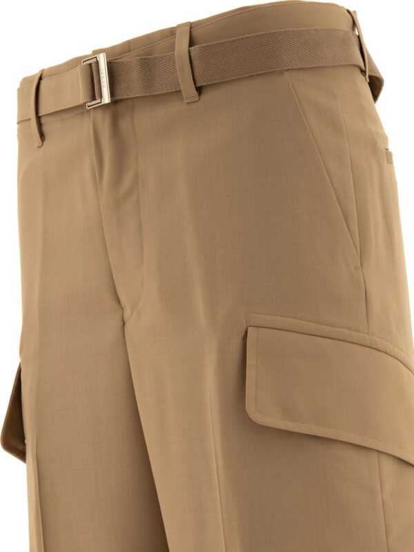 "Sacai" pantalon ceinturé marron en polyester et laine coupe regular pour homme – Image 4