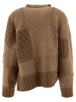 "Sacai" pull zippé femme marron patchwork en laine et coton – Image 2