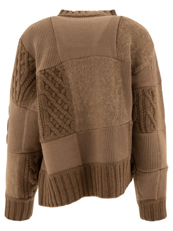 "Sacai" pull zippé femme marron patchwork en laine et coton – Image 2