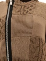"Sacai" pull zippé femme marron patchwork en laine et coton – Image 3
