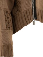 "Sacai" pull zippé femme marron patchwork en laine et coton – Image 4