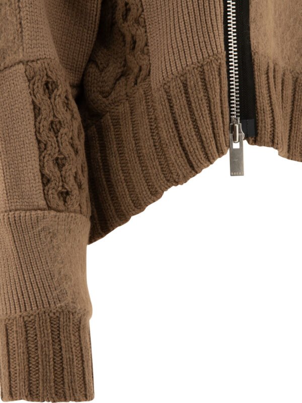 "Sacai" pull zippé femme marron patchwork en laine et coton – Image 4