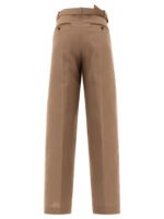 "Sacai" pantalon tailleur ceinturé femme marron en soie et coton coupe regular - Image 2