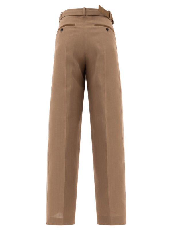 "Sacai" pantalon tailleur ceinturé femme marron en soie et coton coupe regular - Image 2