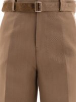 "Sacai" pantalon tailleur ceinturé femme marron en soie et coton coupe regular - Image 3