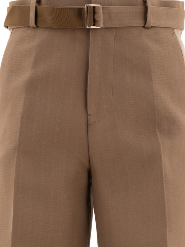 "Sacai" pantalon tailleur ceinturé femme marron en soie et coton coupe regular - Image 3