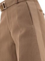 "Sacai" pantalon tailleur ceinturé femme marron en soie et coton coupe regular - Image 4