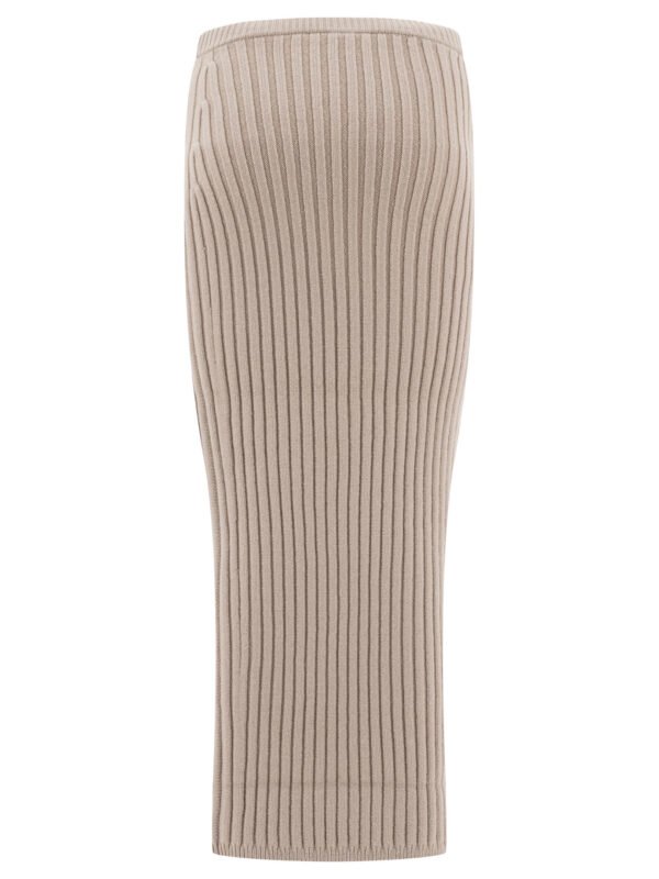 "Max Mara" jupe femme beige en laine et cachemire coupe slim - Image 2