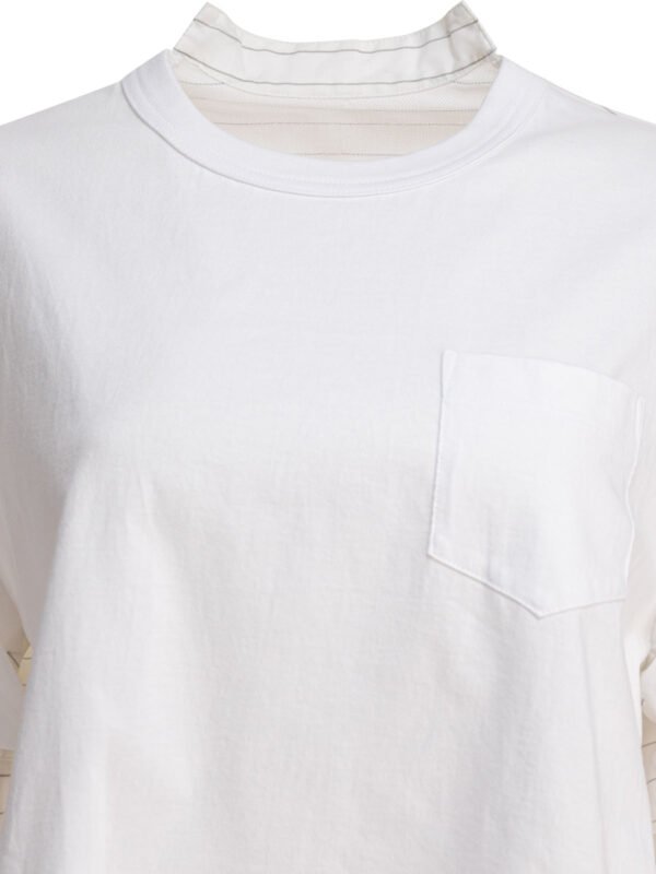"Sacai" t-shirt femme blanc en jersey de coton et organza – Image 3