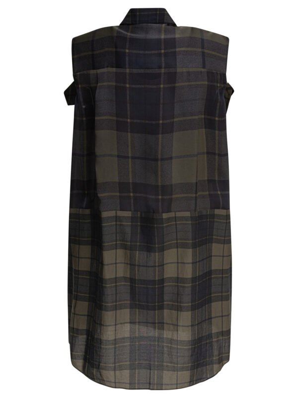 "Sacai" robe sans manches à imprimé carreaux noir et vert en rayonne et coton coupe décontractée pour femmE – Image 2