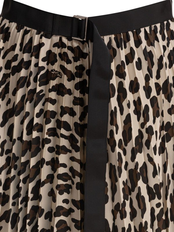"Sacai" jupe léopard femme marron plissée en polyester coupe regular - Image 3