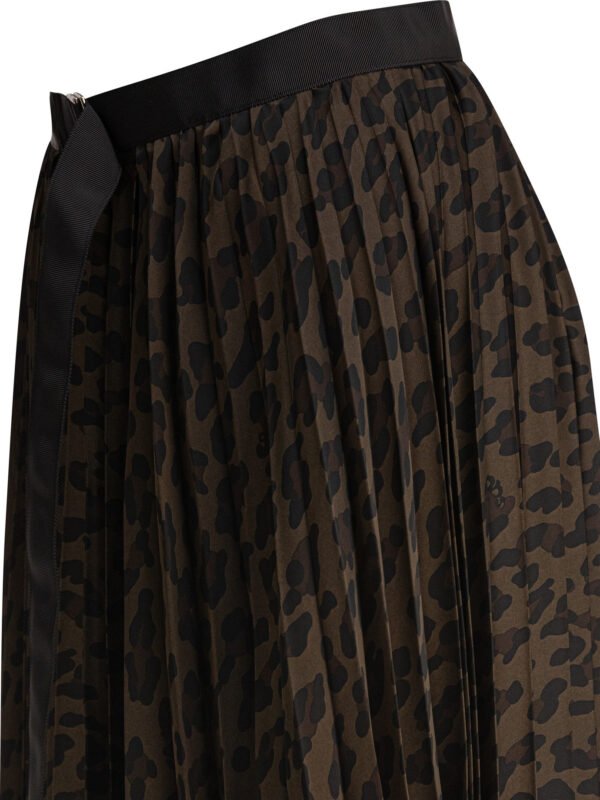 "Sacai" jupe femme marron plissée imprimé léopard en polyester - Image 4