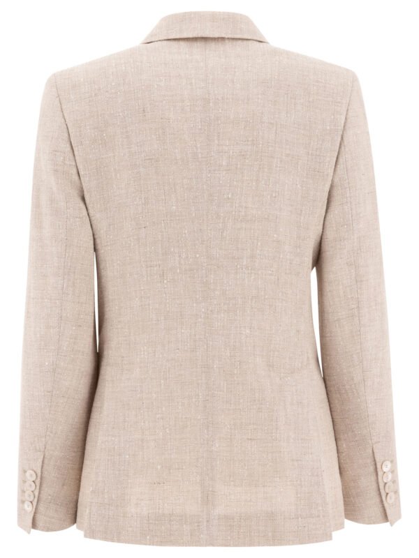 "Max Mara" blazer croisé femme beige en lin coupe regular - Image 2