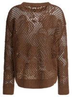 "Max Mara" pull brodé marron en coton coupe décontractée pour femme – Image 2