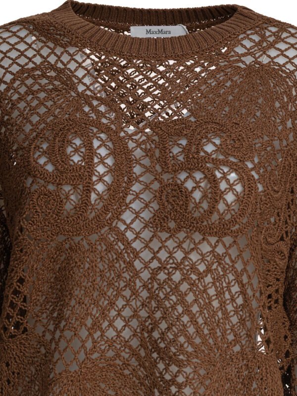 "Max Mara" pull brodé marron en coton coupe décontractée pour femme – Image 3