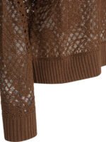 "Max Mara" pull brodé marron en coton coupe décontractée pour femme – Image 4