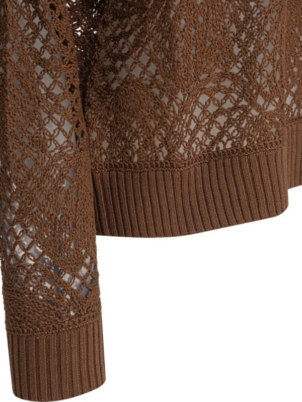 "Max Mara" pull brodé marron en coton coupe décontractée pour femme – Image 4