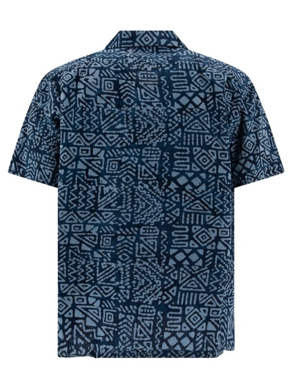 "Beams Plus" chemise imprimée sans manches homme bleue en coton coupe regular – Image 2