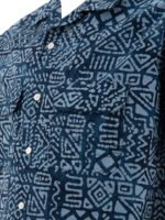 "Beams Plus" chemise imprimée sans manches homme bleue en coton coupe regular – Image 4