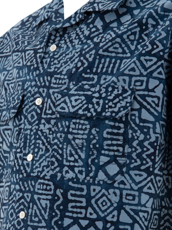 "Beams Plus" chemise imprimée sans manches homme bleue en coton coupe regular – Image 4