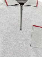 "Beams Plus" polo zippé gris en coton coupe regular à manches courtes pour homme - Image 3