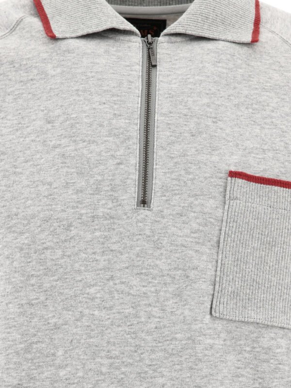 "Beams Plus" polo zippé gris en coton coupe regular à manches courtes pour homme - Image 3