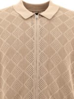 "Beams Plus" polo zippé en maille beige en coton coupe regular à manches courtes pour homme – Image 3