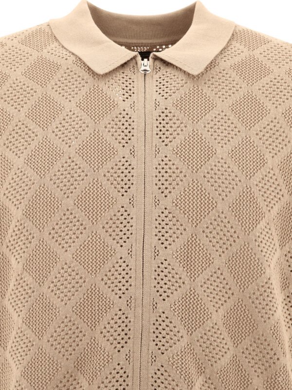"Beams Plus" polo zippé en maille beige en coton coupe regular à manches courtes pour homme – Image 3