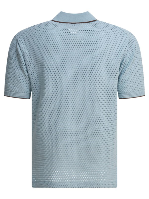 "Beams Plus" polo perforé bleu clair en coton coupe regular à manches courtes pour homme – Image 2