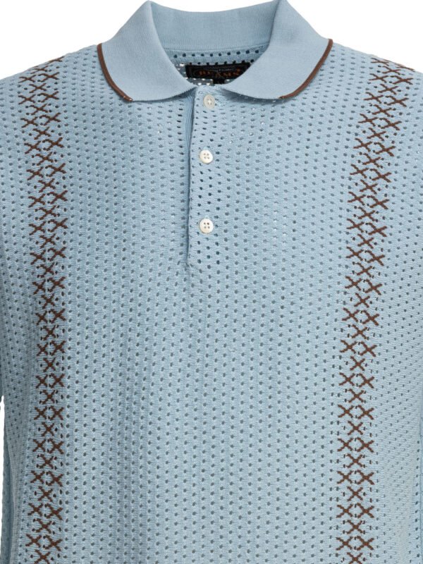 "Beams Plus" polo perforé bleu clair en coton coupe regular à manches courtes pour homme – Image 4