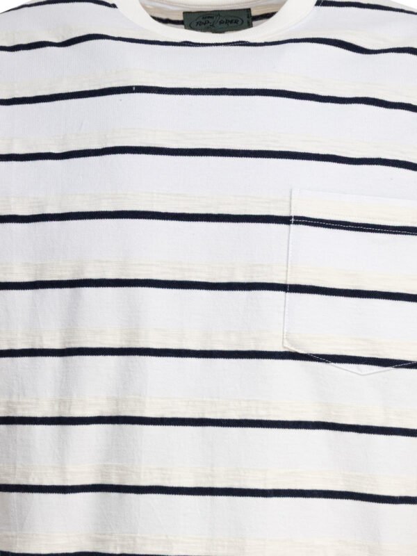 "Beams Plus" t-shirt homme blanc à rayures en coton – Image 3