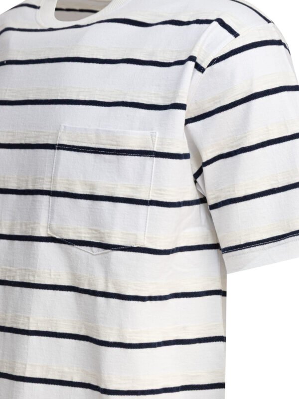 "Beams Plus" t-shirt homme blanc à rayures en coton – Image 4
