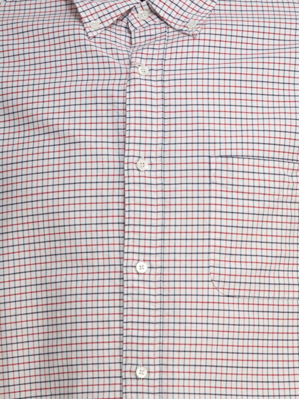 "Beams Plus" chemise Oxford Tattersall blanche en coton coupe regular à manches longues pour homme – Image 3