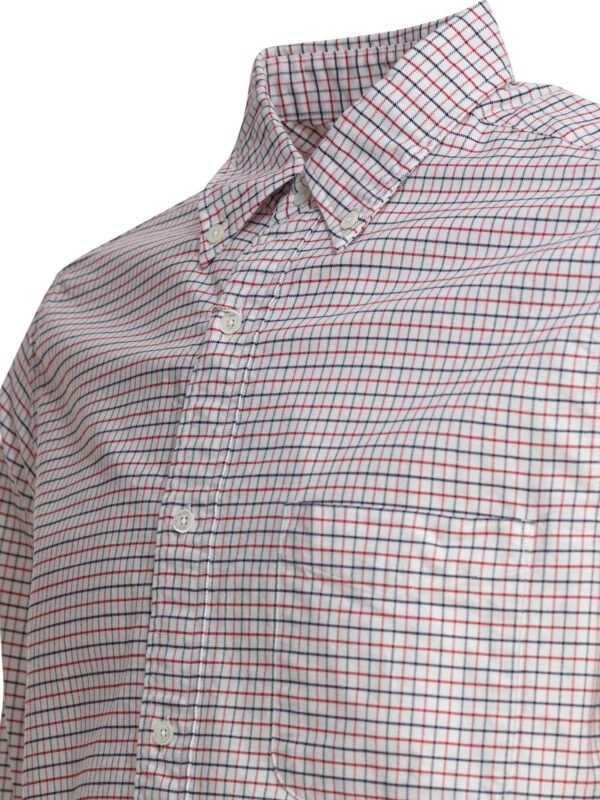 "Beams Plus" chemise Oxford Tattersall blanche en coton coupe regular à manches longues pour homme – Image 4