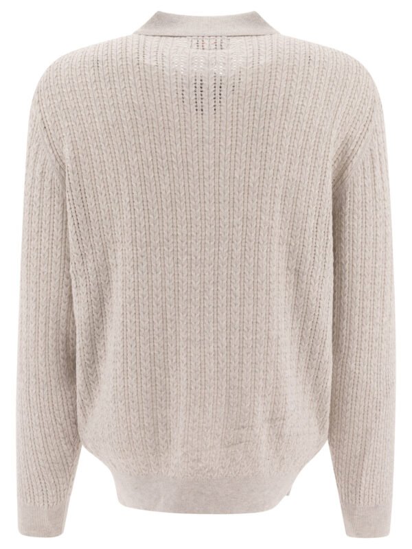 "Beams Plus" polo à manches longues homme gris en coton et cachemire coupe regular – Image 2