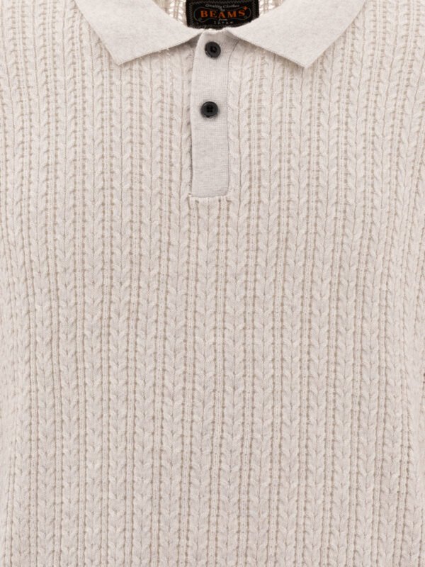"Beams Plus" polo à manches longues homme gris en coton et cachemire coupe regular – Image 3