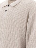 "Beams Plus" polo à manches longues homme gris en coton et cachemire coupe regular – Image 4
