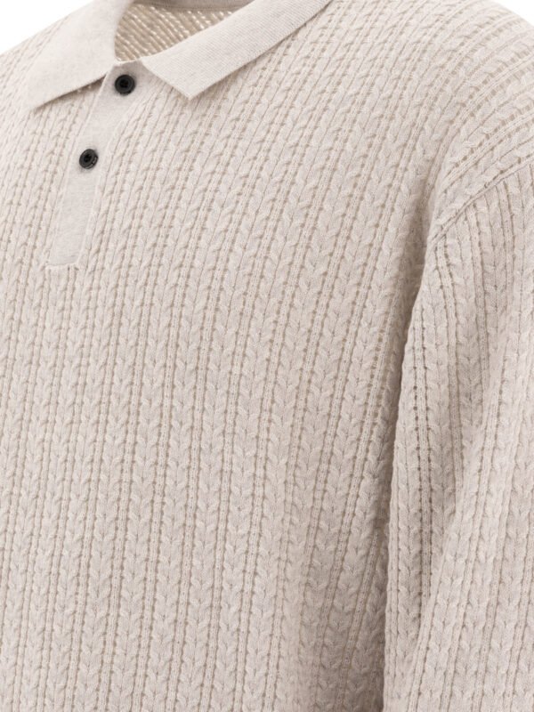 "Beams Plus" polo à manches longues homme gris en coton et cachemire coupe regular – Image 4