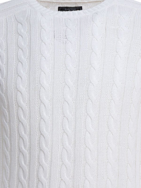 "Beams Plus" pull blanc en lin et coton coupe regular à manches longues pour homme – Image 3