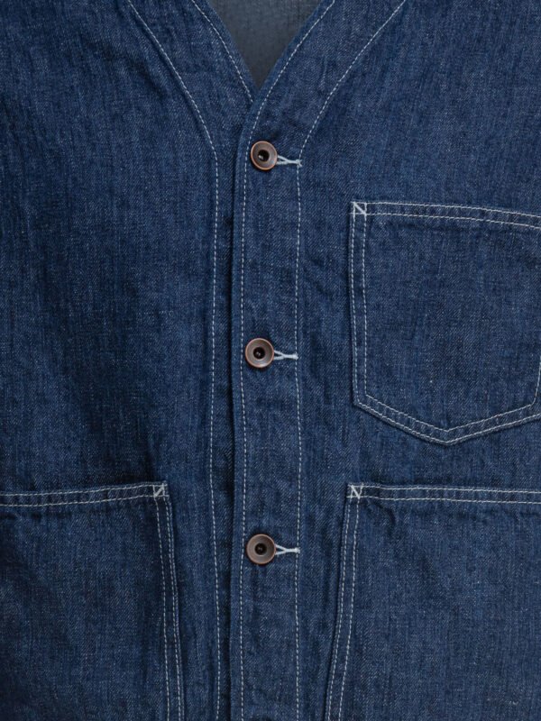 "Beams Plus" veste Engineer bleue en lin coupe décontractée à manches longues pour homme – Image 3