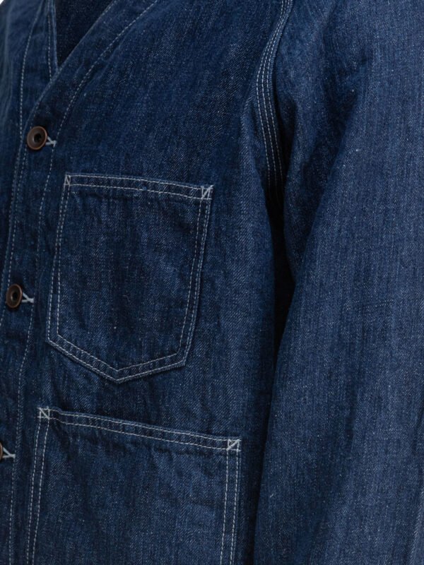 "Beams Plus" veste Engineer bleue en lin coupe décontractée à manches longues pour homme – Image 4