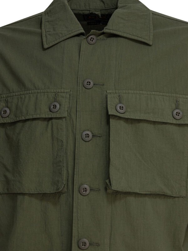 "Beams Plus" surchemise MIL SHT-JAC verte en coton coupe regular à manches longues pour homme – Image 3