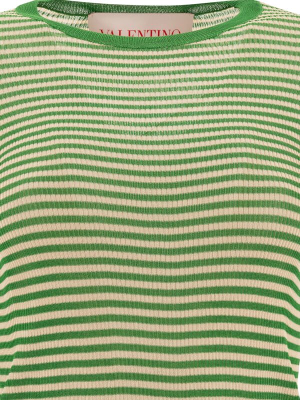 "Valentino" T-shirt vert à rayures en soie manches longues – Image 3